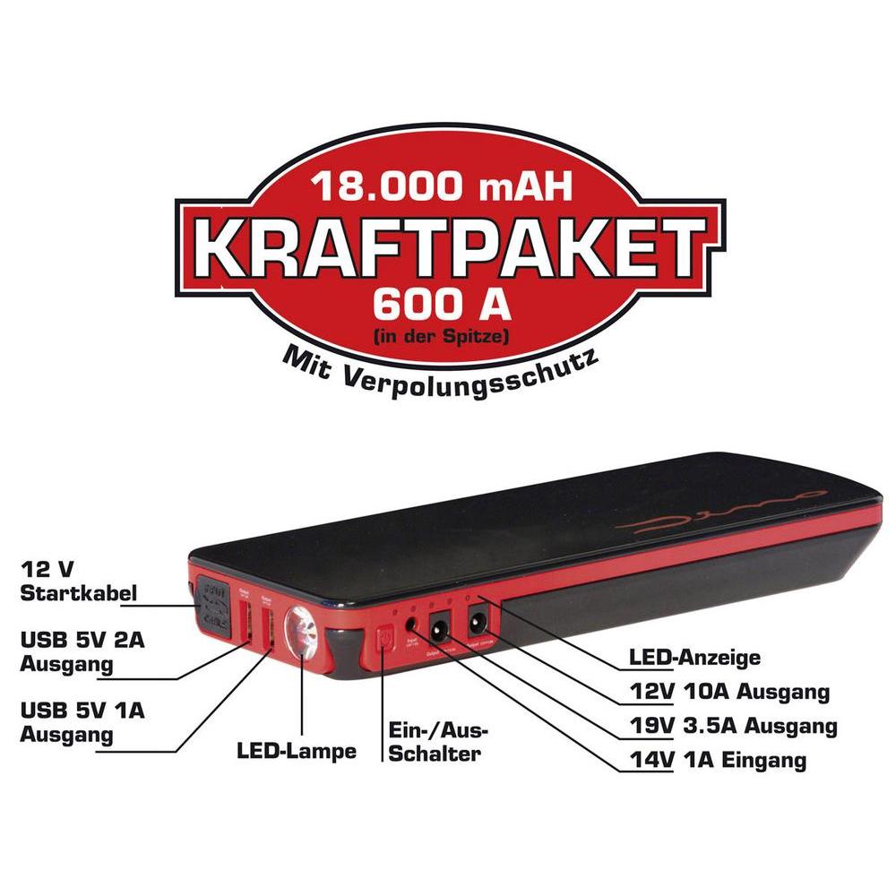 DINO LADEGERÄT KRAFTPAKET STARTHILFE JUMPSTARTER POWER BANK 18.000mAh 600A